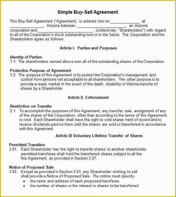 Buyout Agreement Template Free Of 18 Sample Buy Sell Agreement