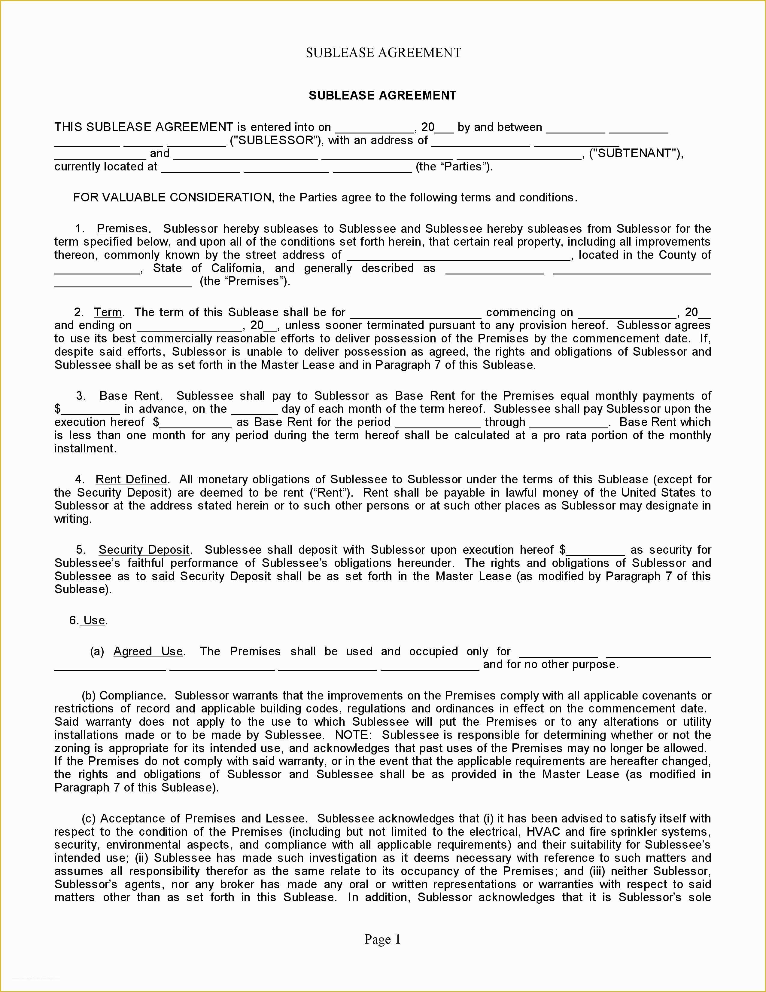 California Commercial Lease Agreement Template Free Of Free California 