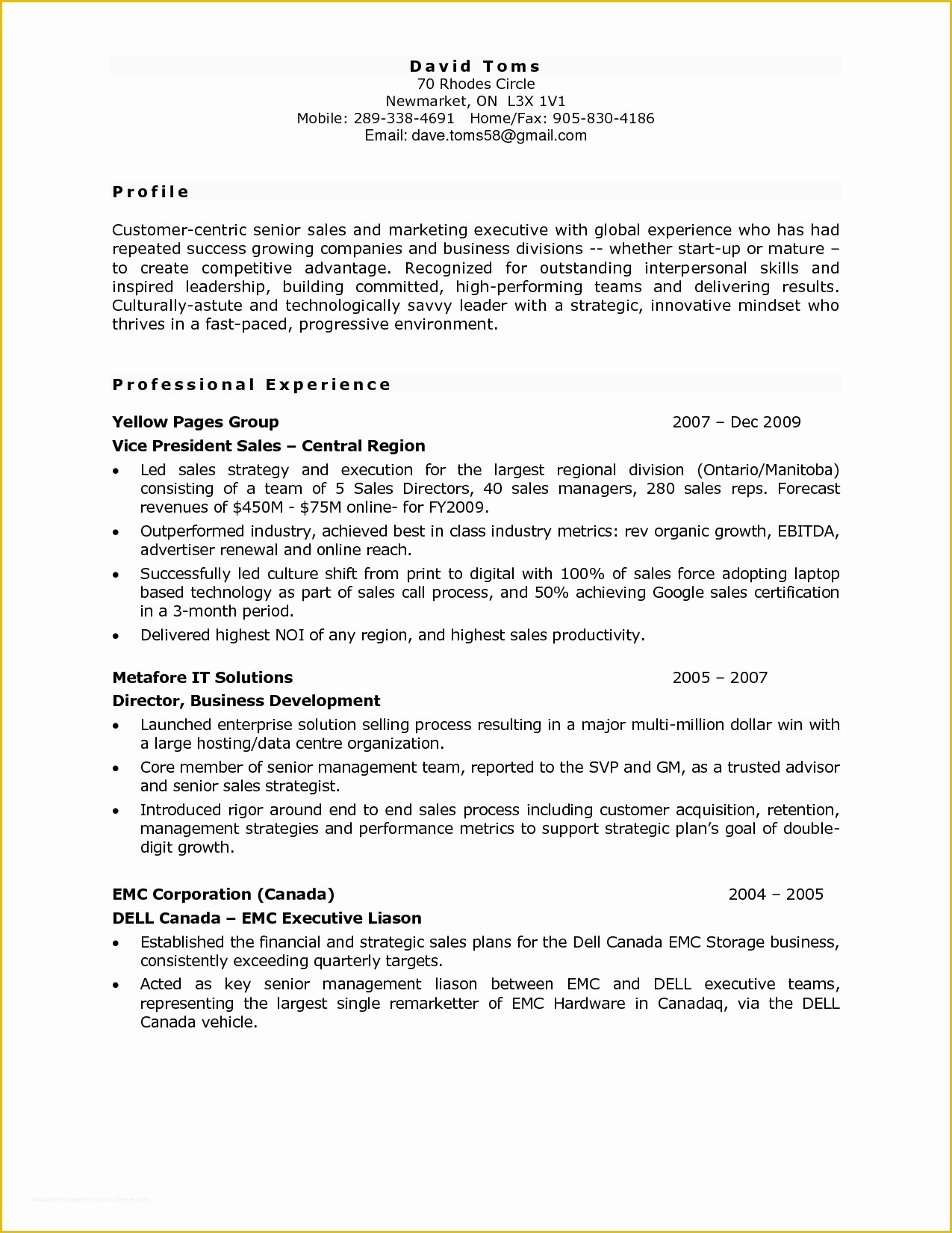 Canadian Resume Template Free