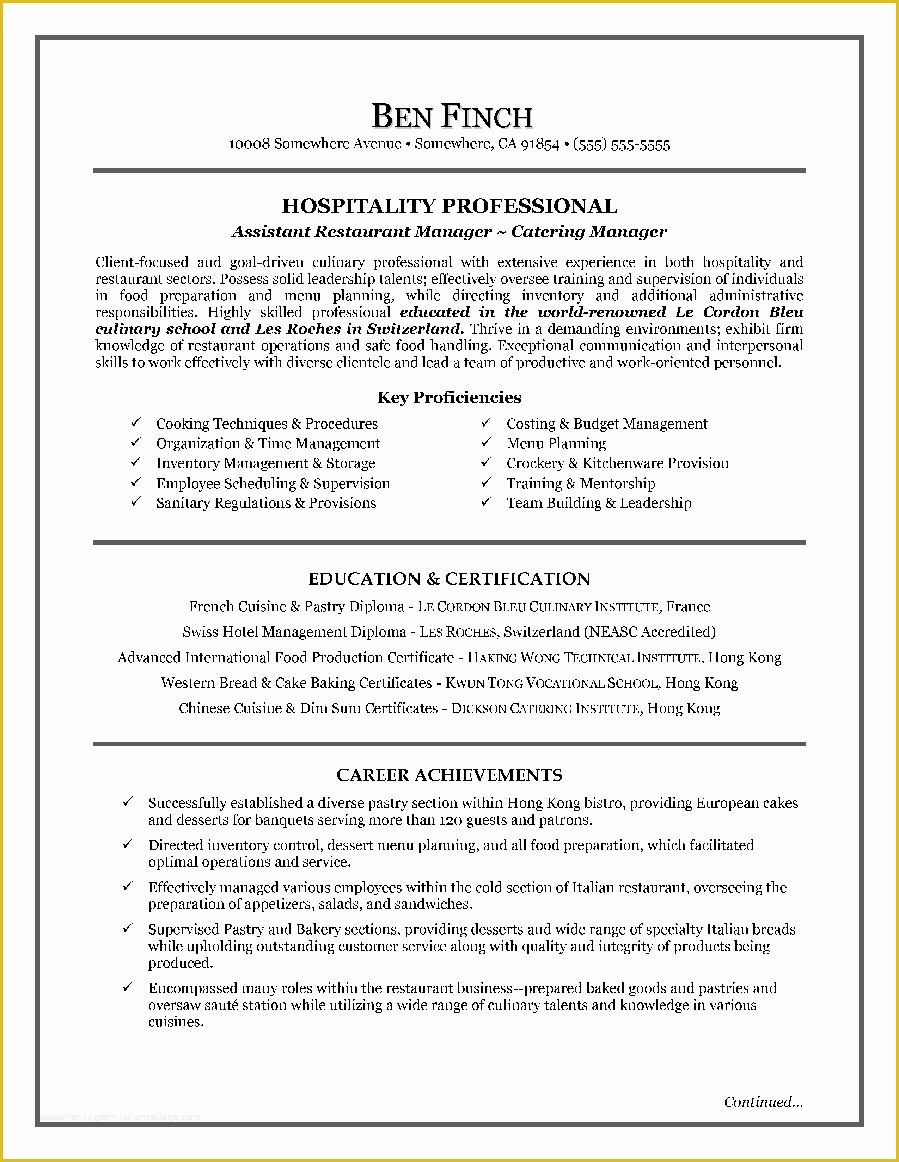Canadian Resume Template Free Of Hospitality Resume Writing Example