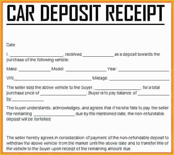 Car Deposit Receipt Template Free Of Down Payment Receipt Template For Car Deposit Receipt