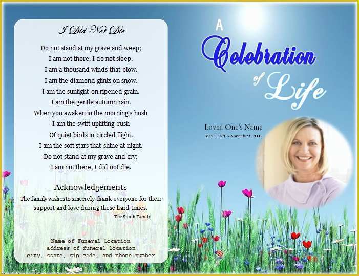 Celebration Of Life Cards Templates Free Of Life Single Fold Memorial 