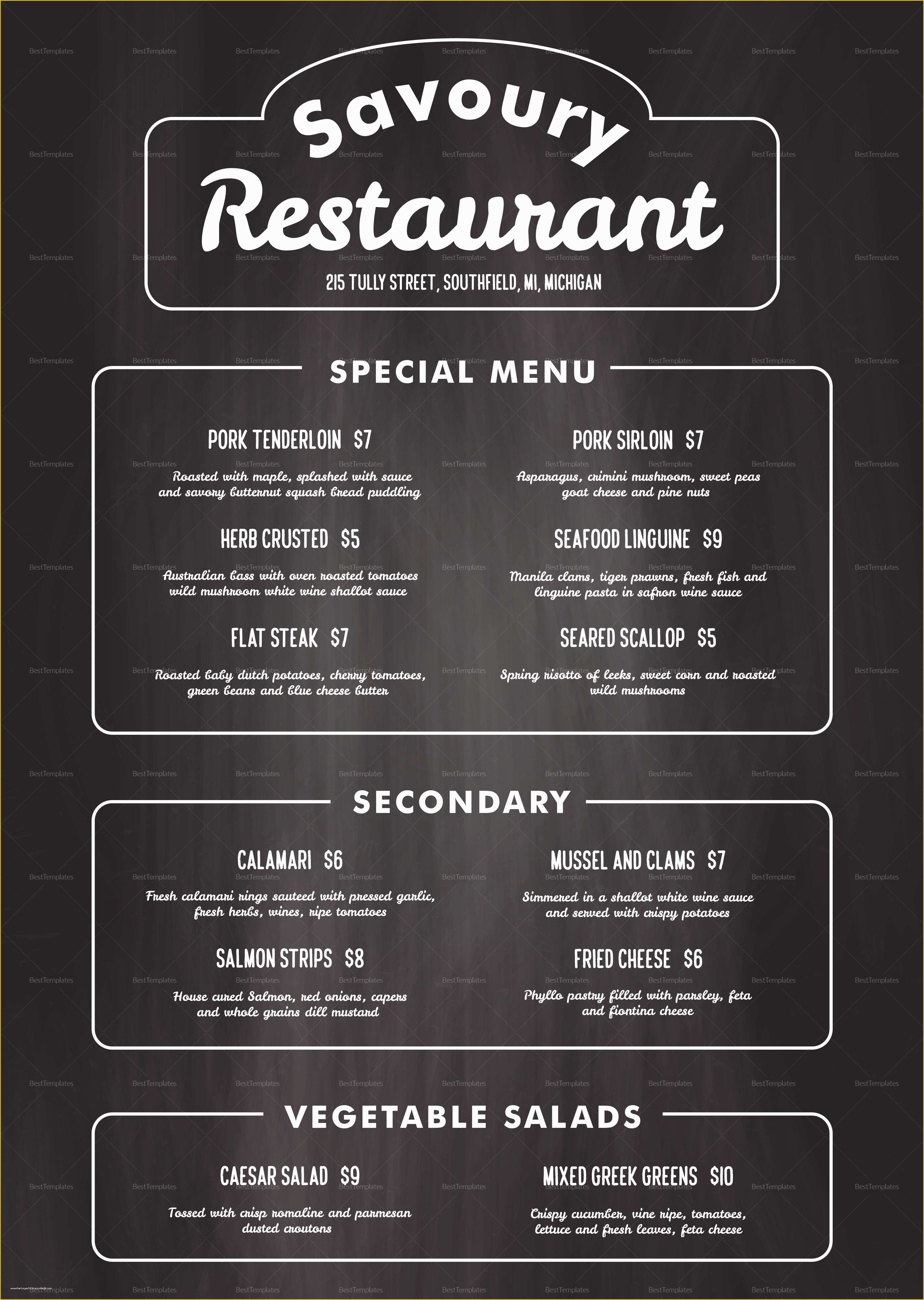 Chalkboard Menu Template Free Of Chalkboard Restaurant Menu Design 