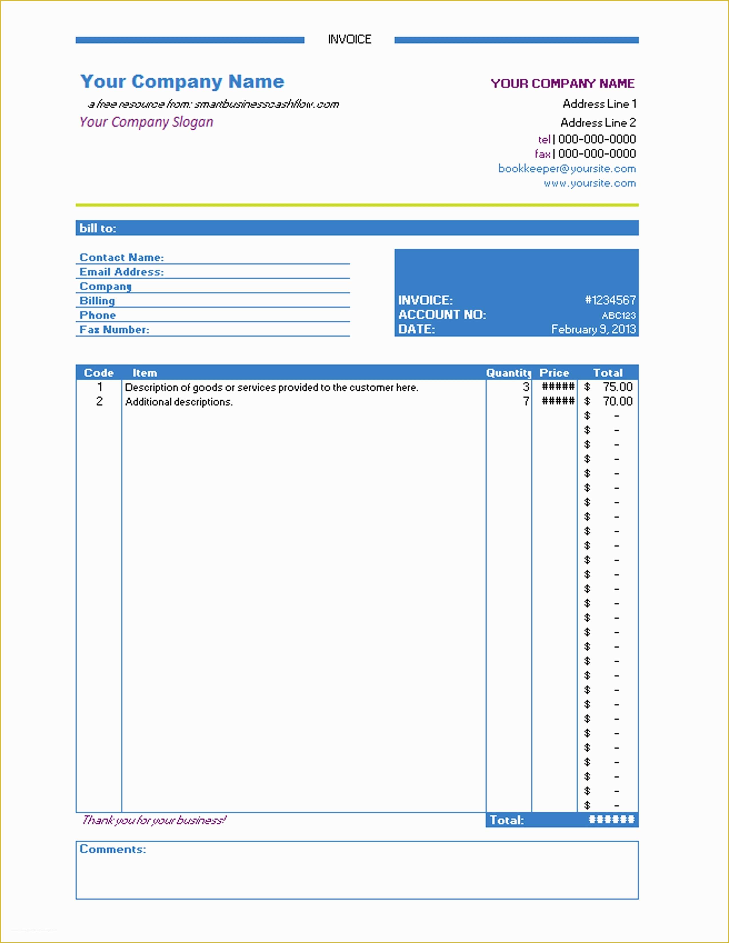  Commercial Invoice Template Excel Free Download Of Invoice Template 