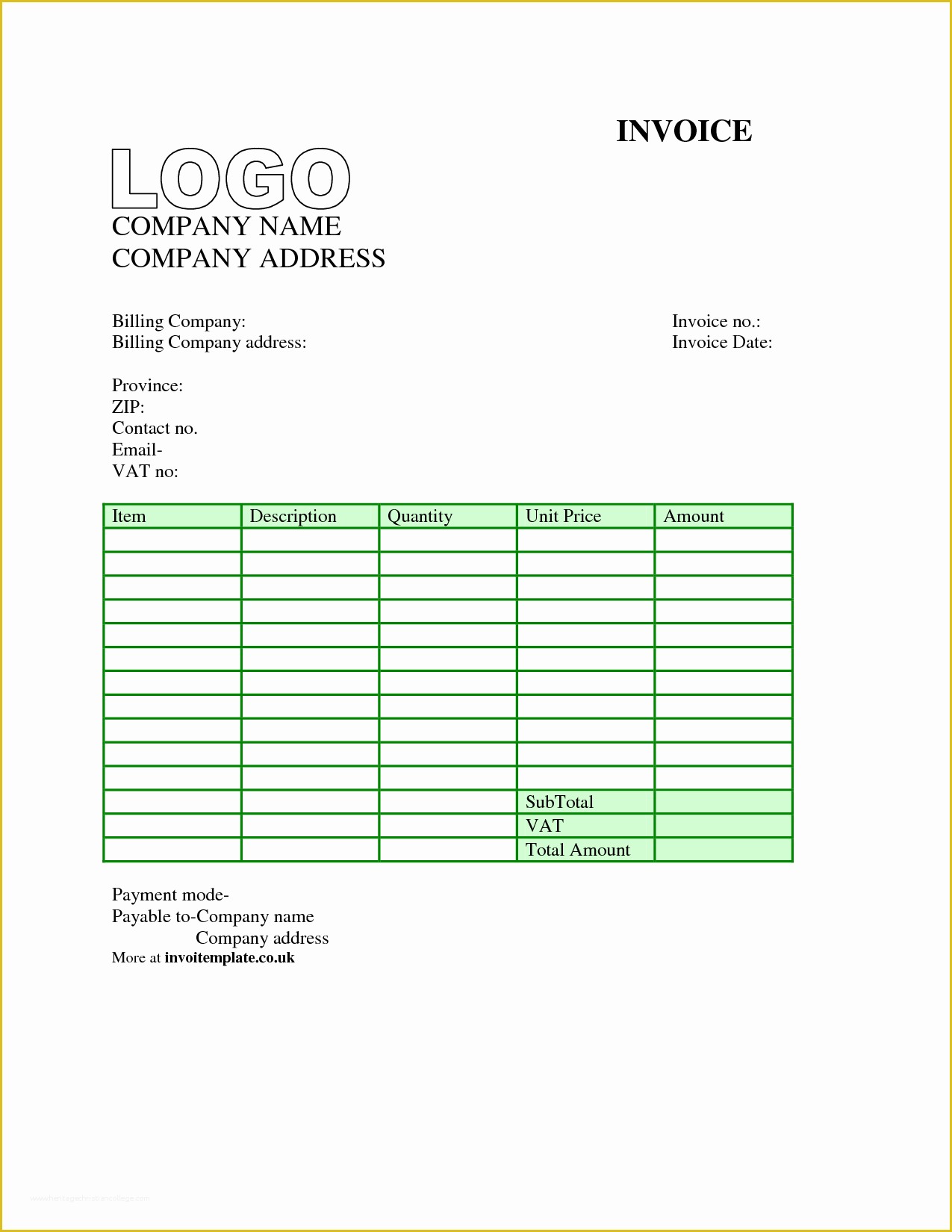 create an excel invoice template