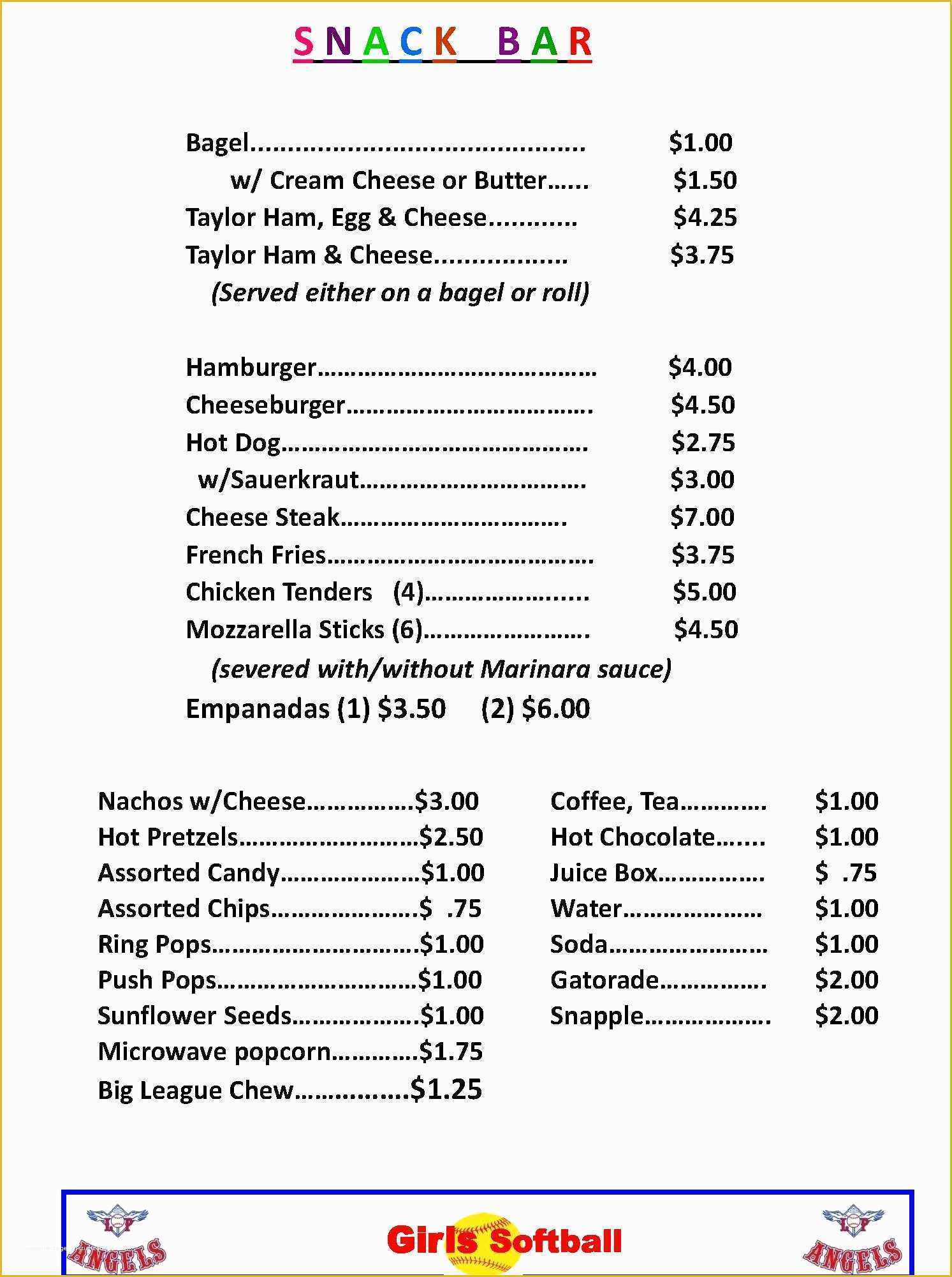 Concession Stand Menu Template Word
