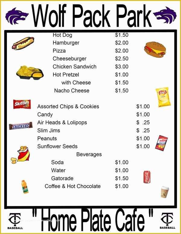 Printable Concession Stand Menu Template Word