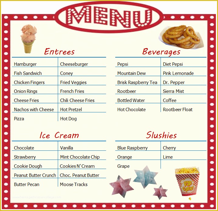 Printable Free Concession Stand Menu Template Word