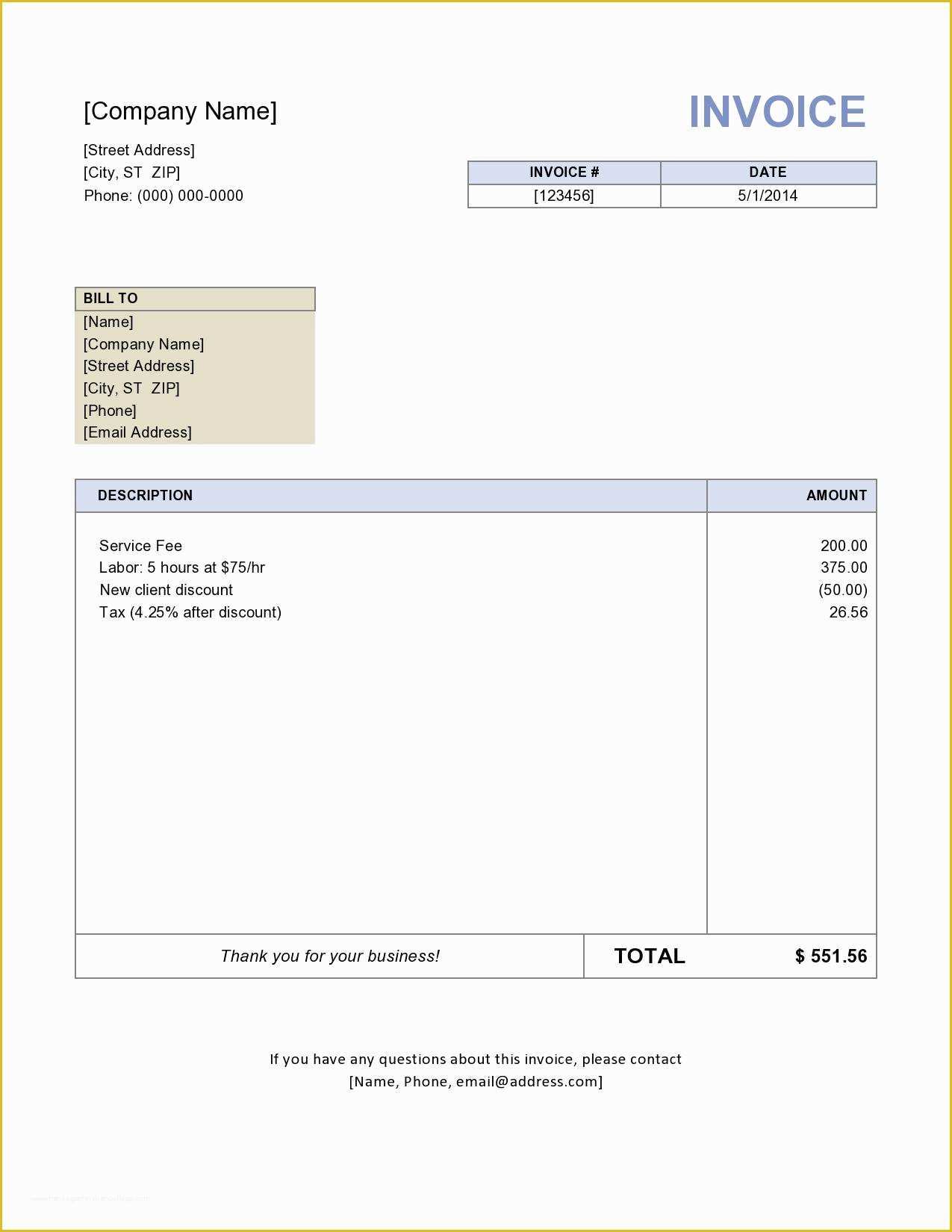  Construction Invoice Template Excel Free Of Contractor Invoice Template 