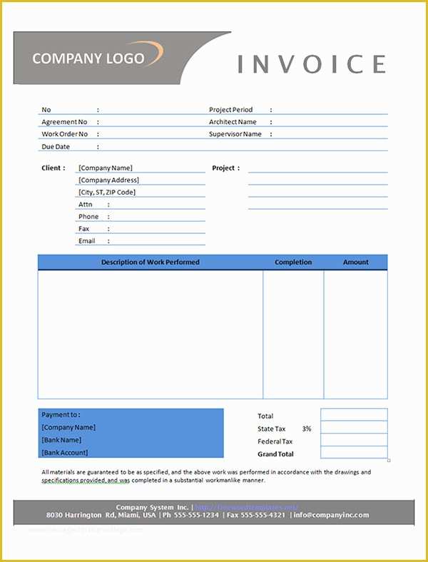 Construction Invoice Template Excel Free Of Sample Contractor Invoice ...