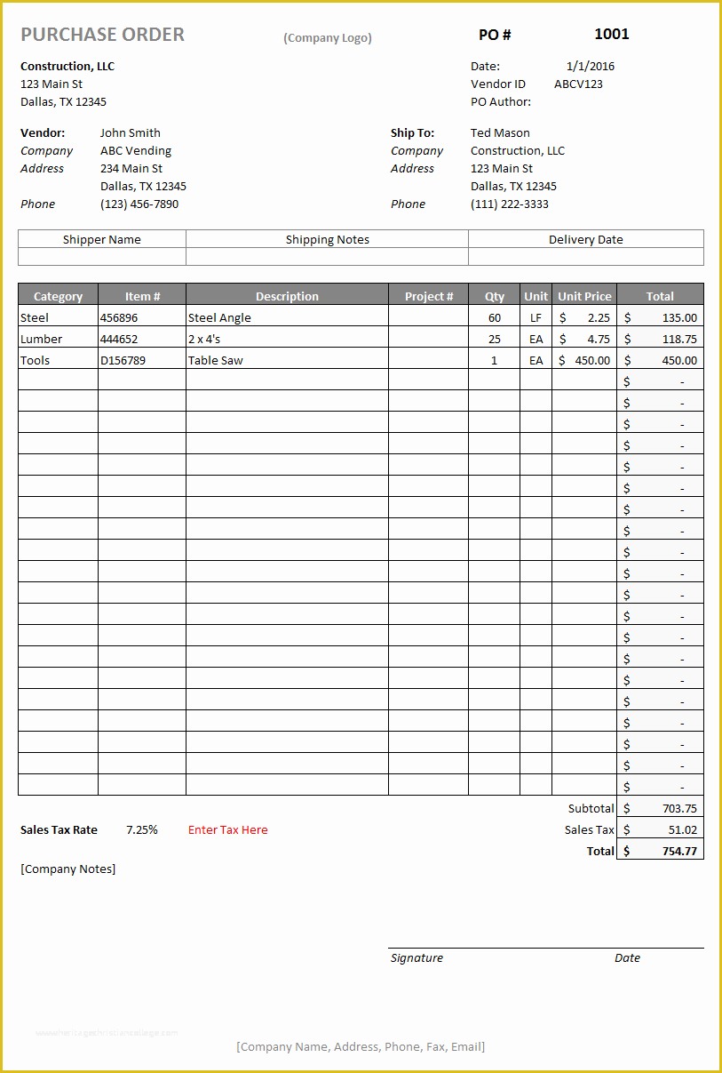 Construction Purchase Order Template Excel Excel Templates Gambaran