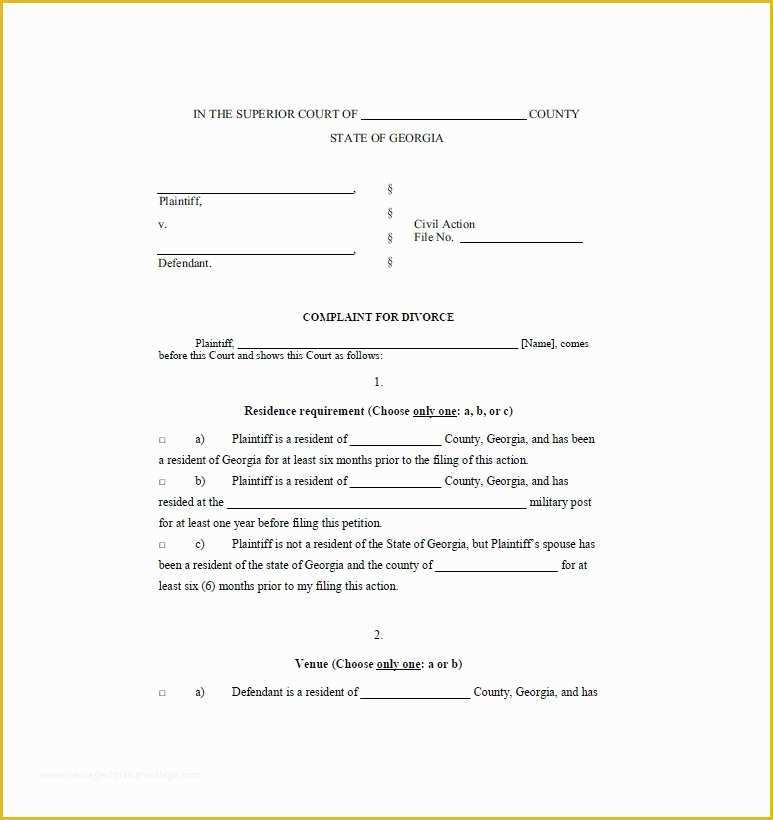 Court Document Templates Free Of 40 Free Divorce Papers Printable 