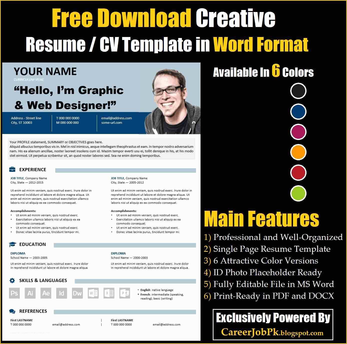 Creative Resume Templates Free Download For Microsoft Word Of Free 