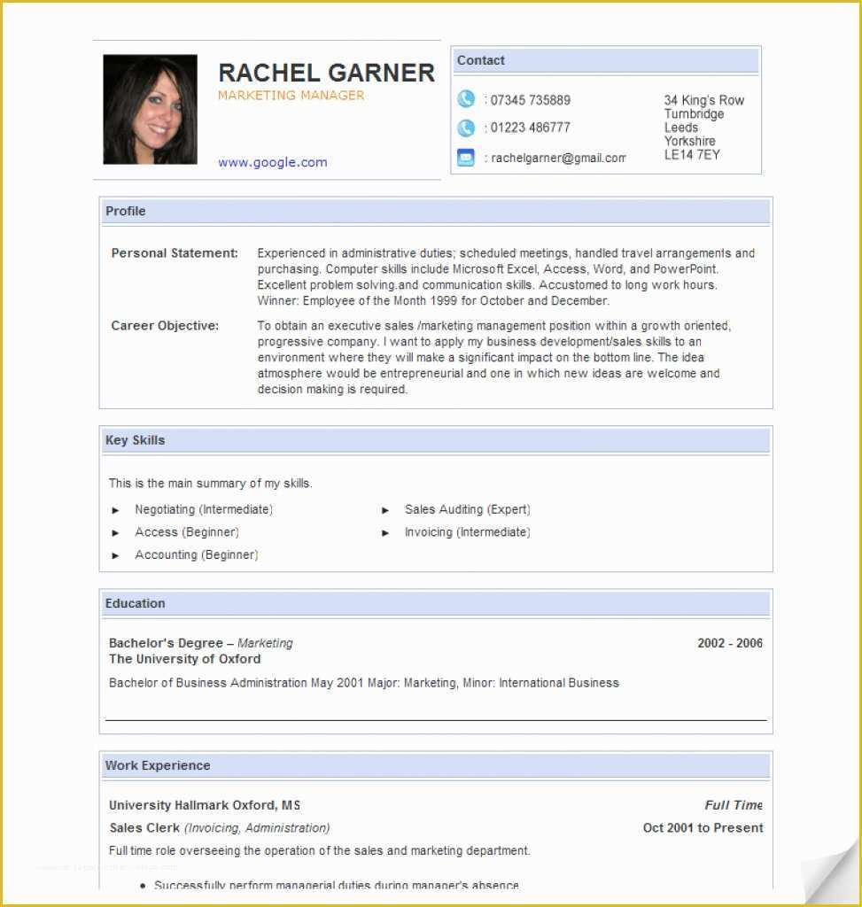 resume template word free download 2018