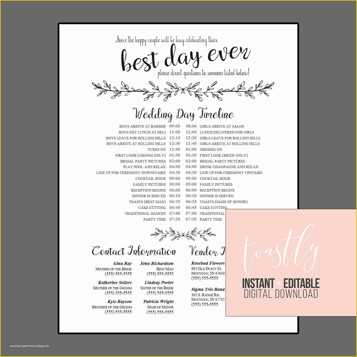 Day Of Wedding Timeline Template Free Of Editable Wedding Timeline Edit 