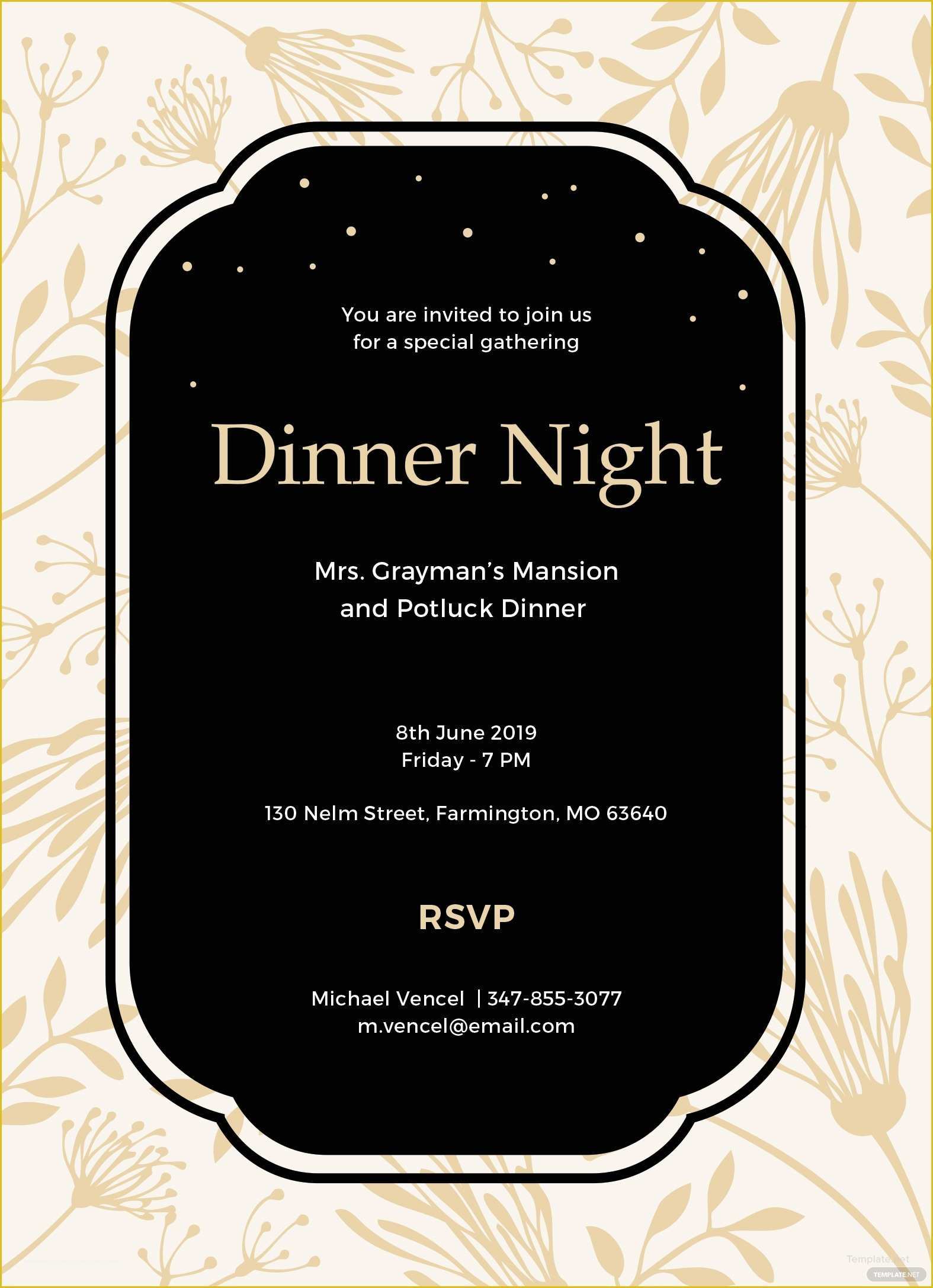 Dinner Invitation Card Template Free Of Free Dinner Invitation Template