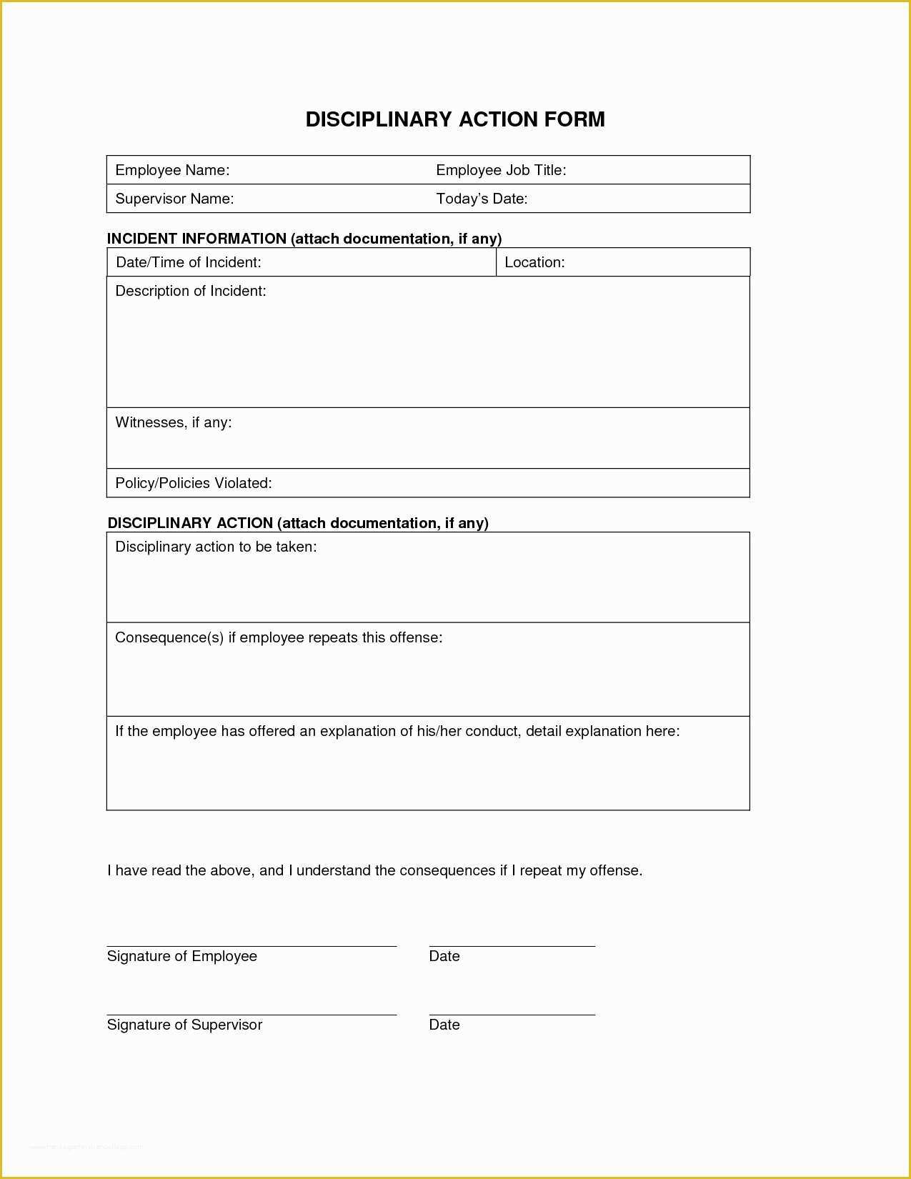 Employee Disciplinary Form Template Free Of Employee Discipline Form 