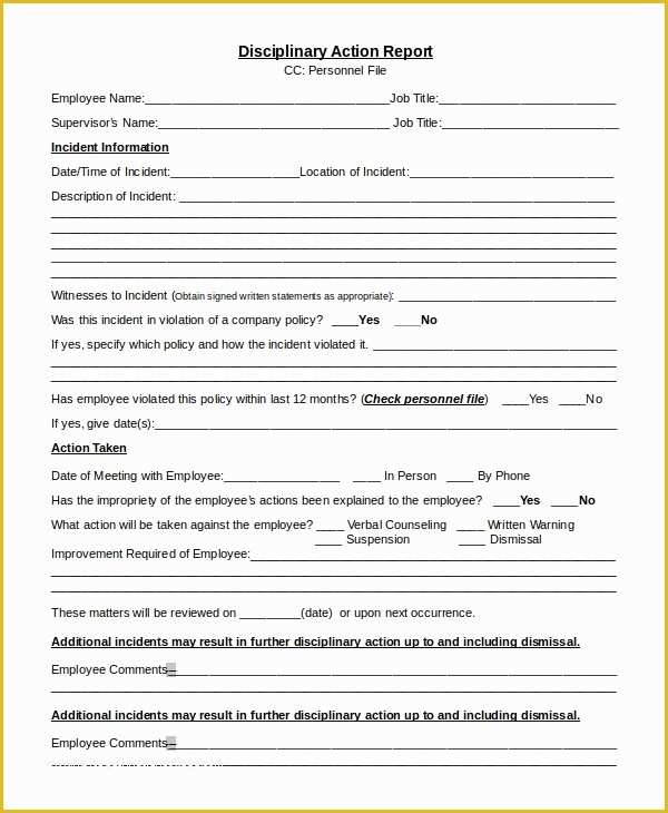 Employee Disciplinary Form Template Free Of Sample Disciplinary Action 