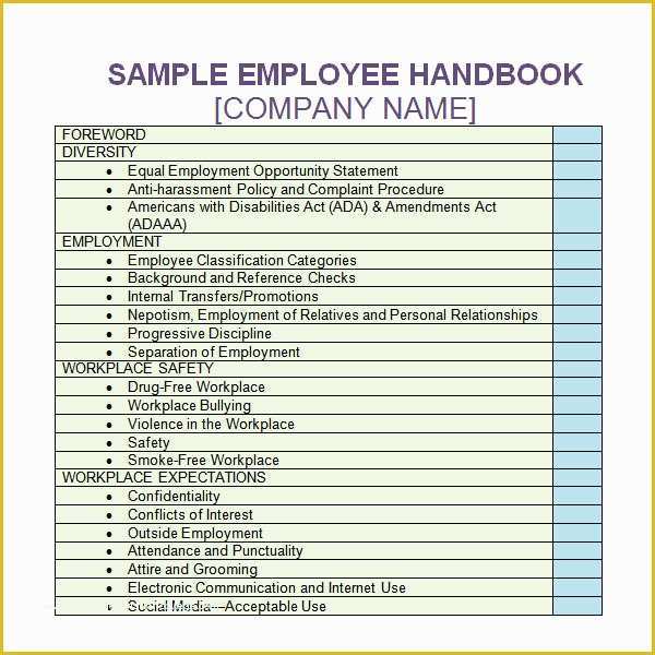 Employee Handbook Template Free Download Of 6 Sample Printable Employee