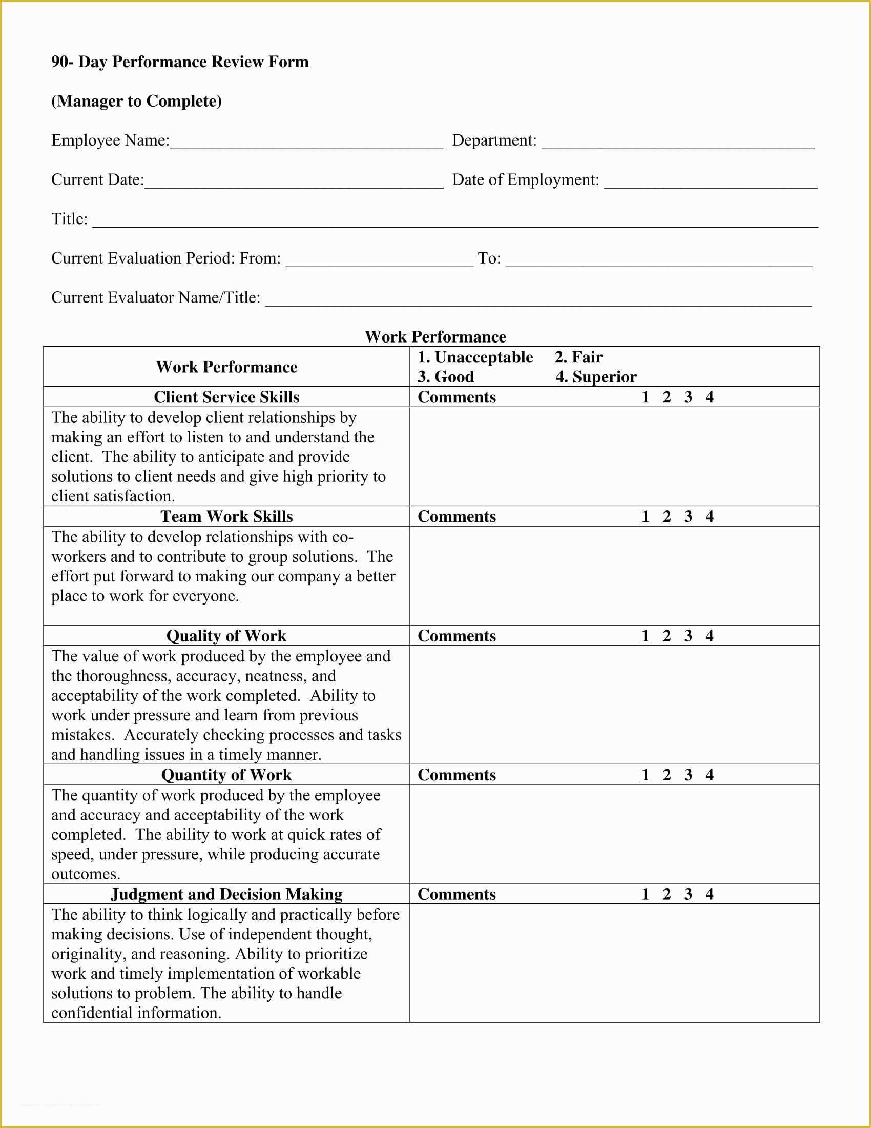 Employee Review form Template Free Of 14 90 Day Review forms Free Word