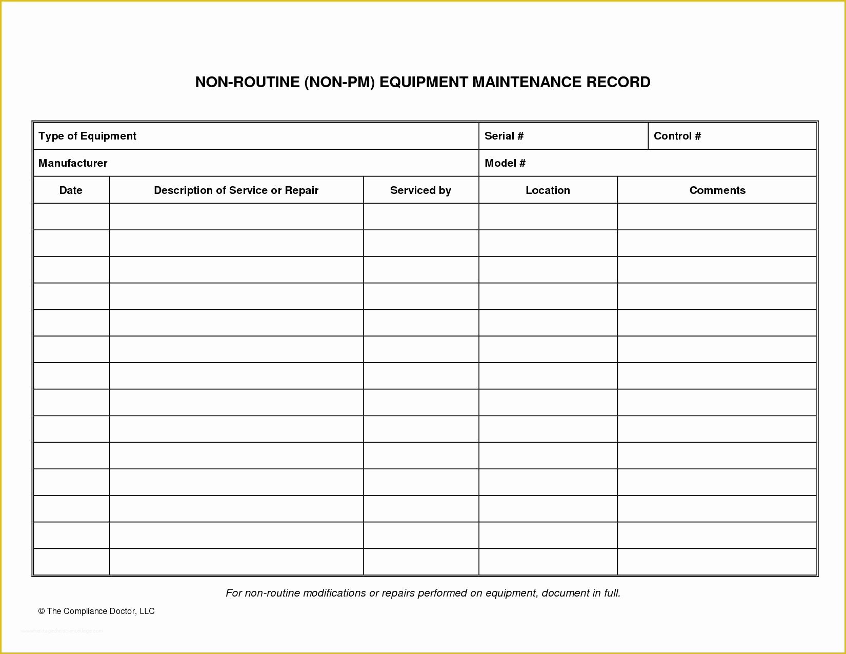 Equipment Maintenance Log Template Free Of Best S Of Equipment 