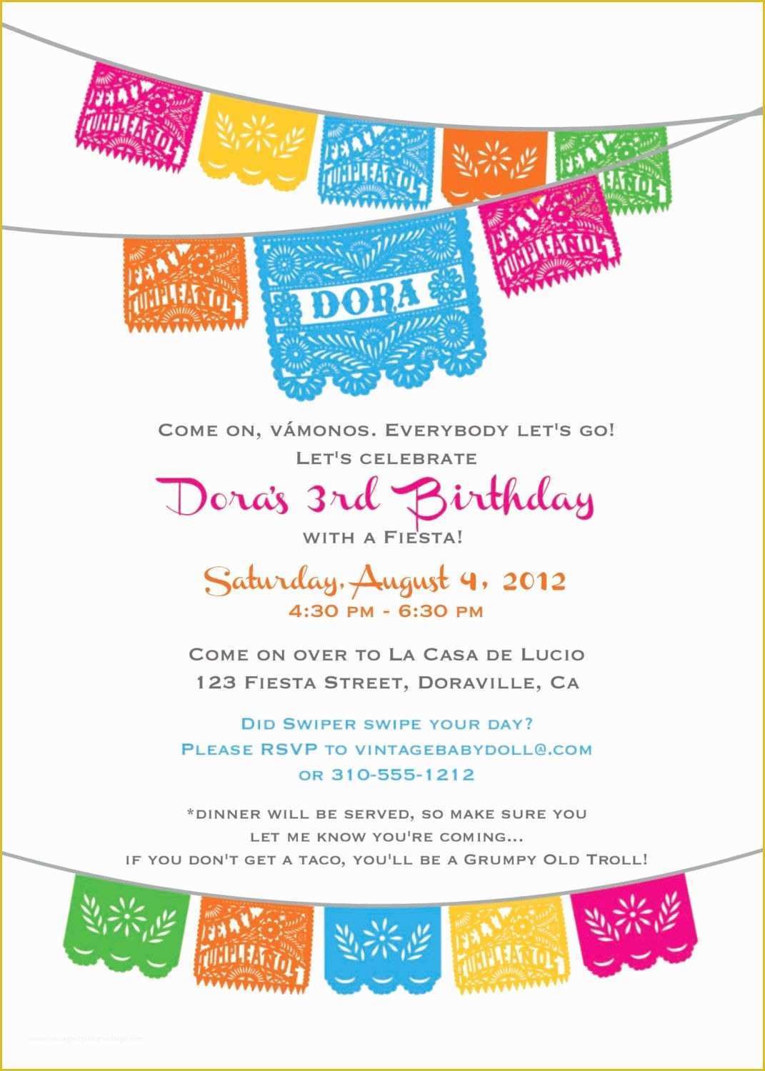 Fiesta Invitations Templates Free Of Dora Birthday Fiesta Invitation 