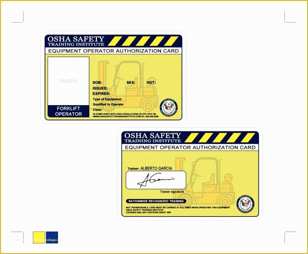 Printable Forklift Certification Wallet Card Template Free