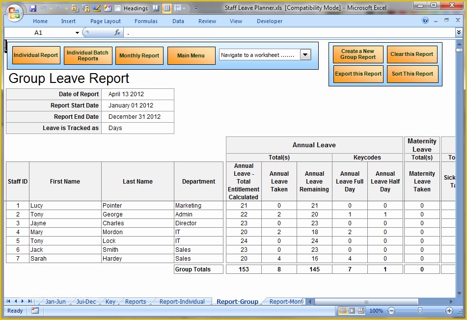 Annual Leave Staff Template Record Employee Annual Leave Record 