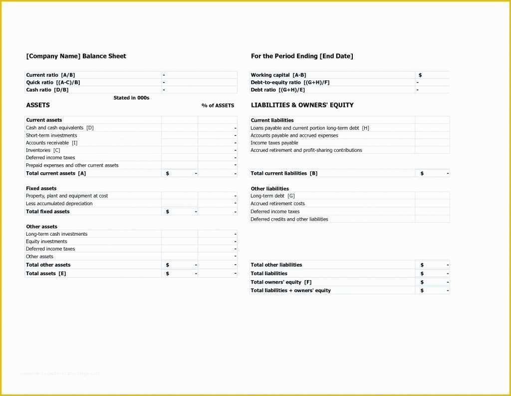 Free Balance Sheet Template For Small Business Of Balance Sheet 