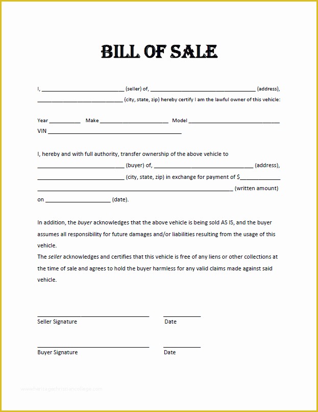 Free Template Of Bill Of Sale For Car Esdast