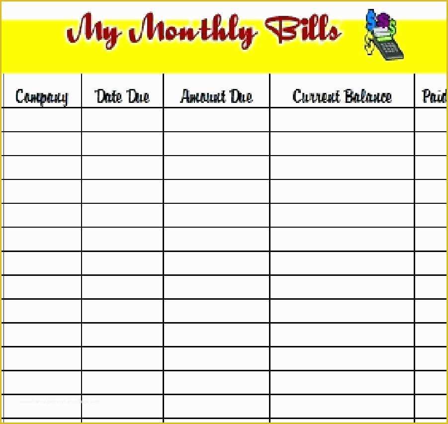 Free Bill Schedule Template Of Printable Payment Log Daycare Monthly Bud Template And 