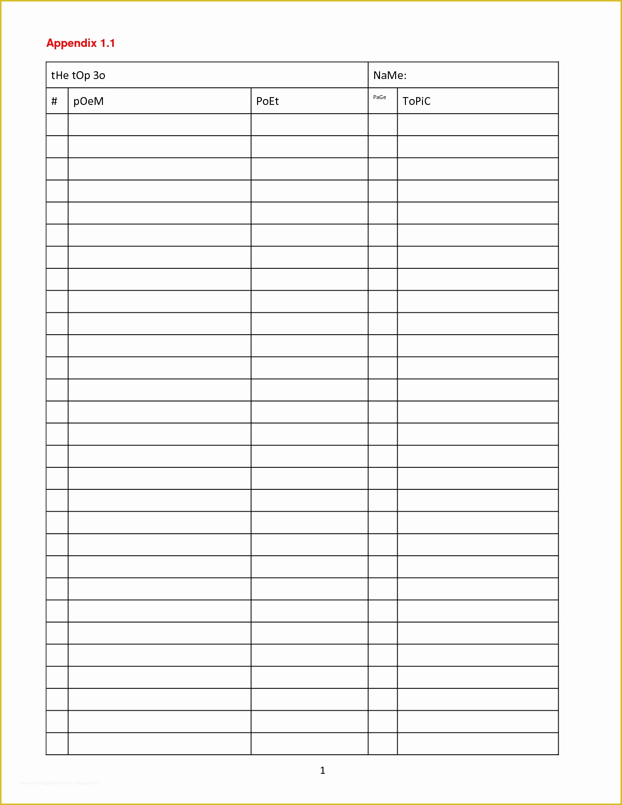 Printable Blank Chart Template 8 Column