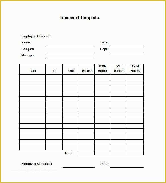 Free Blank Time Card Template Of 7 Printable Time Card Templates Doc