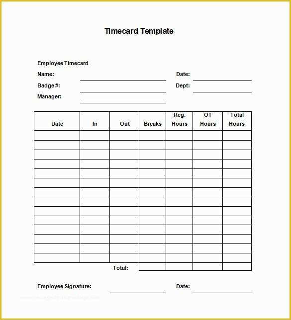 Free Blank Time Card Template Of 7 Printable Time Card Templates Doc 