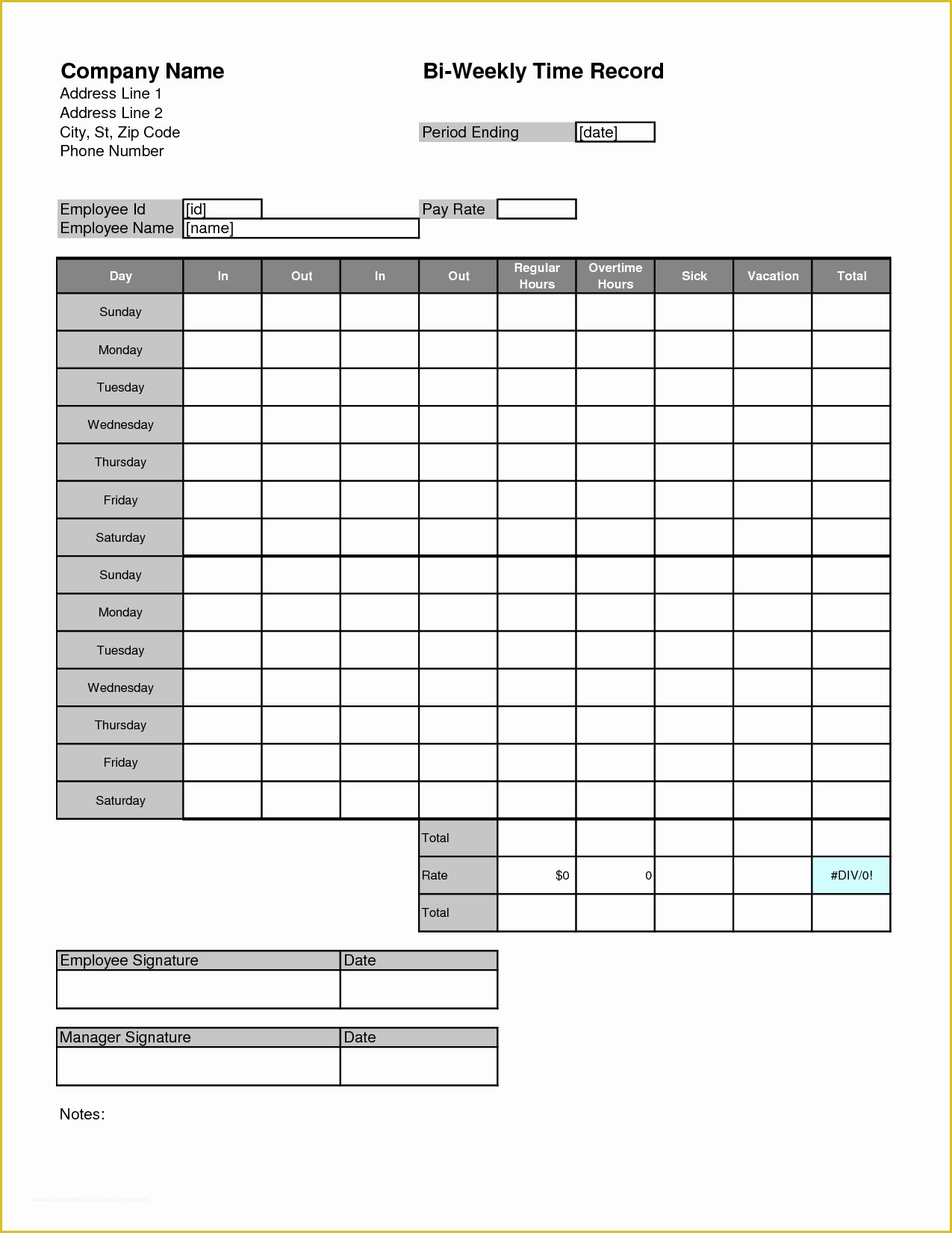 Free Blank Time Card Template Of Time Card Template For Excel 