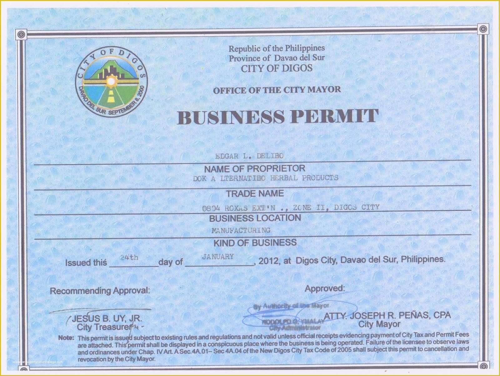 Free Business License Template - Printable Templates