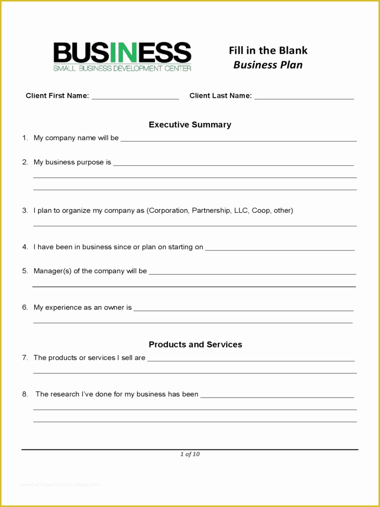 Free Business Plan Template Doc Of Sba Blank Business Plan Form Pdf 