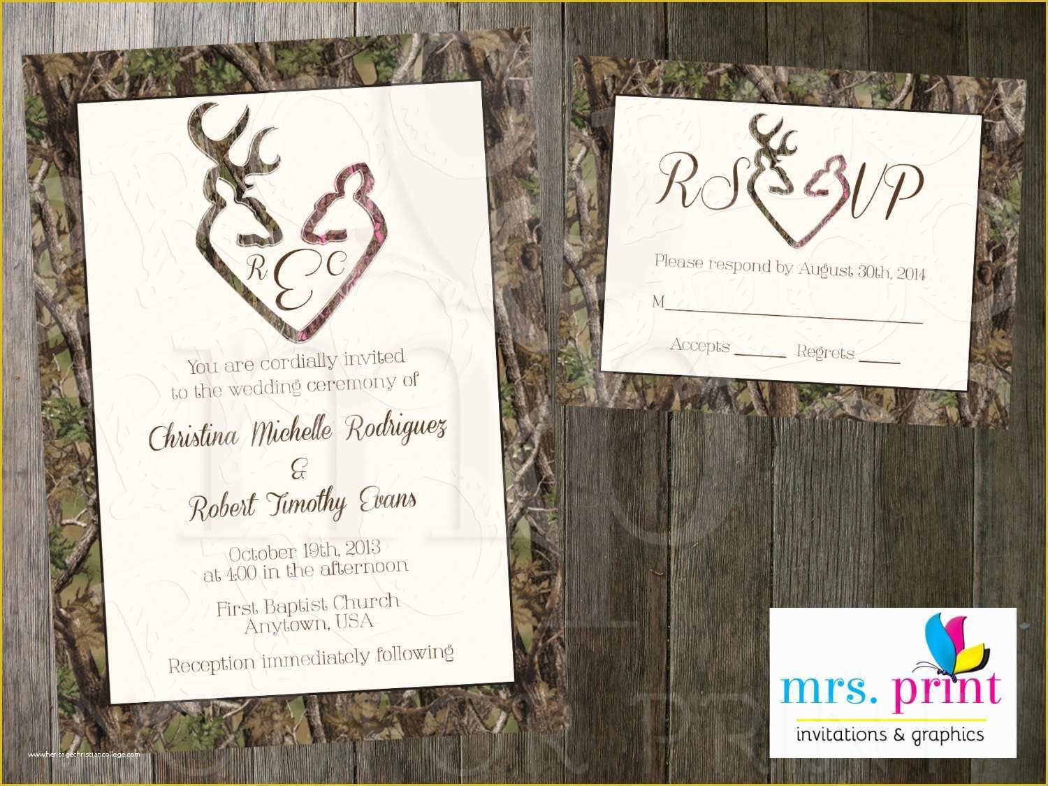 Free Camo Wedding Invitation Templates Of Camo Deer Hearts Wedding