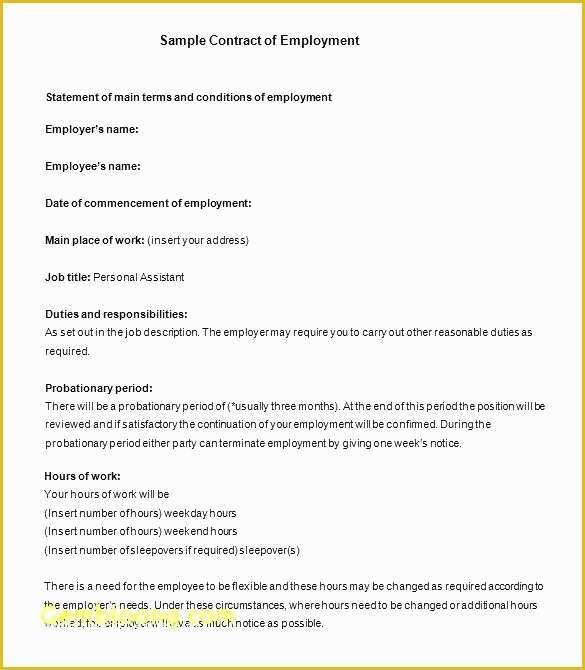 Free Casual Employment Contract Template Of Employment Agreement 