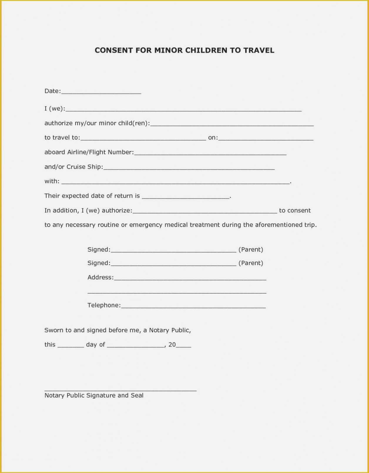 Free Printable Travel Consent Form