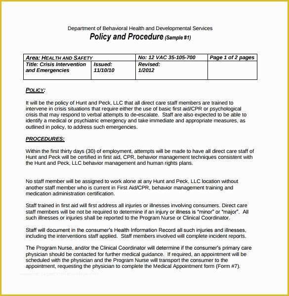 Free Company Policies And Procedures Template Of Policy And Procedure 