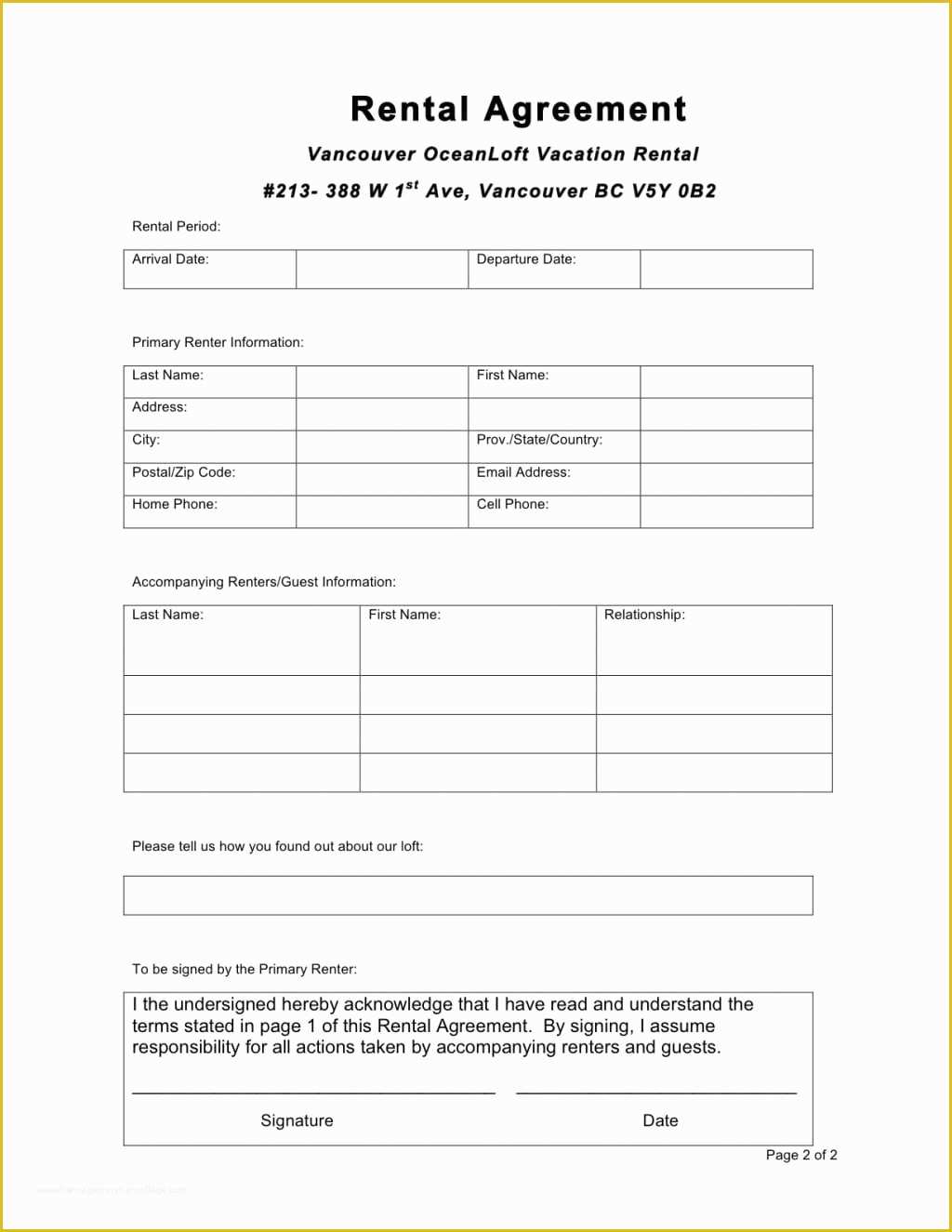 Free Rental Agreement Print