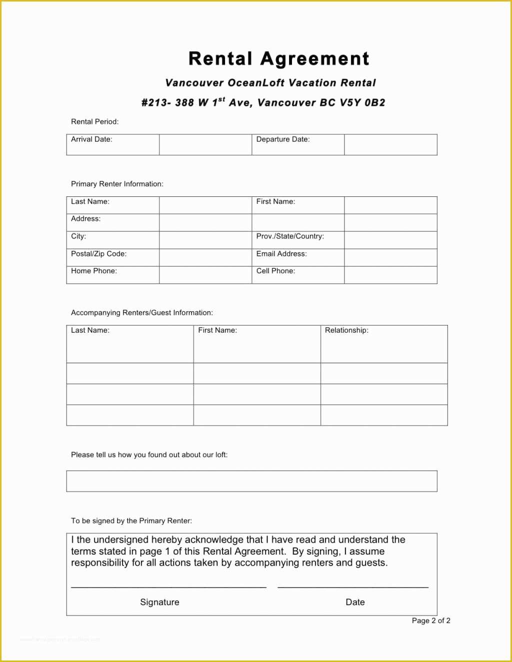 Free Condo Rental Agreement Template Of 6 Free Rental Agreement 