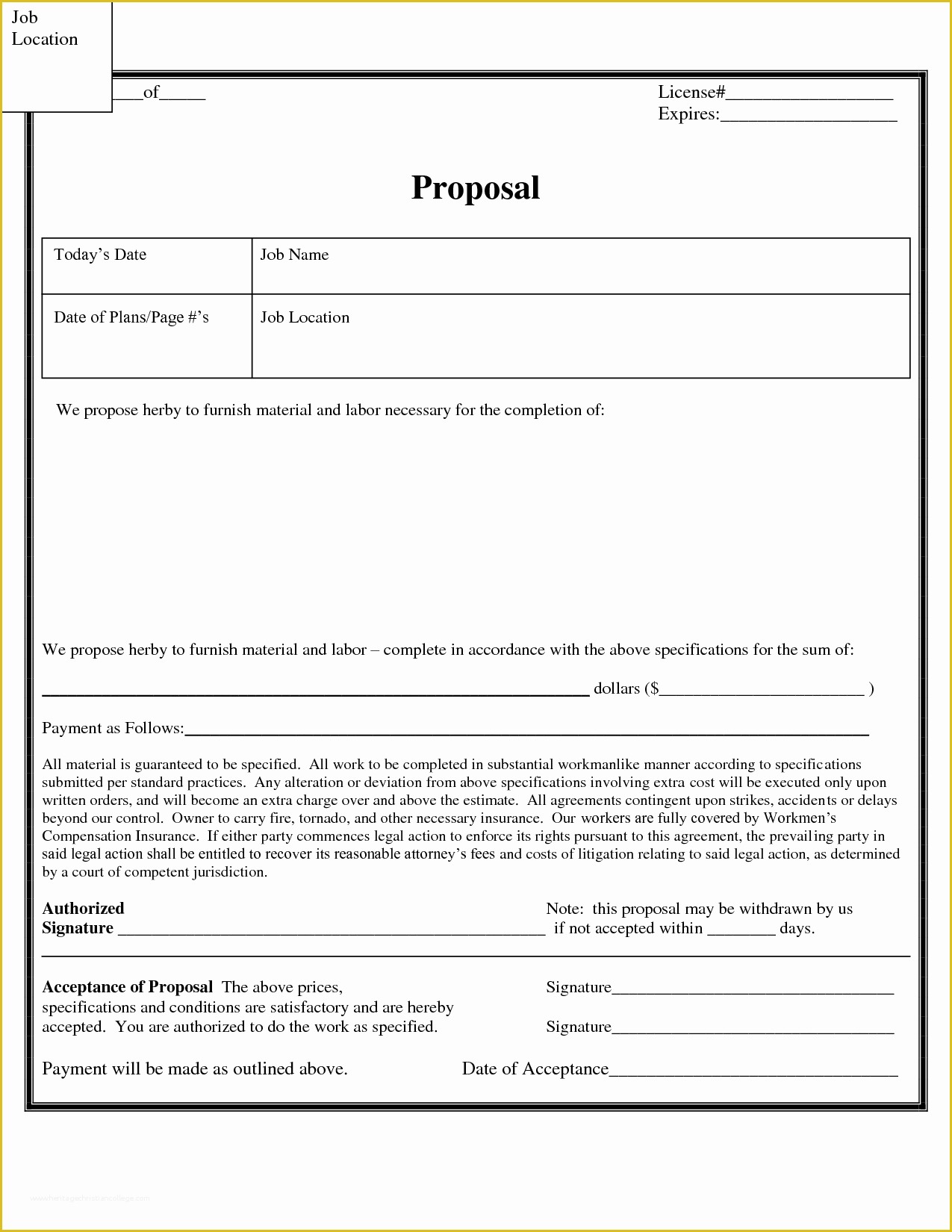 Free Printable Contractor Bid Forms