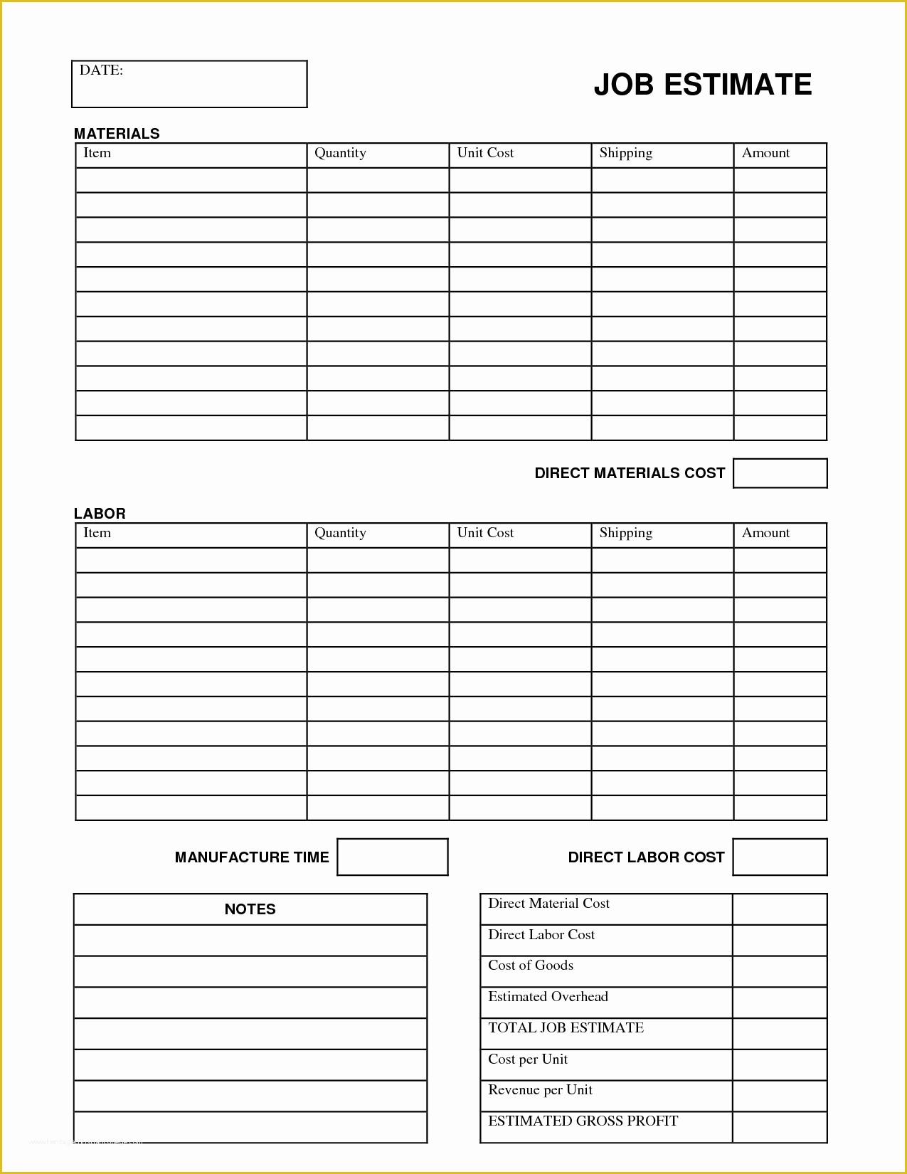 Free Construction Estimate Template Of Printable Job Estimate Forms Heritagechristiancollege