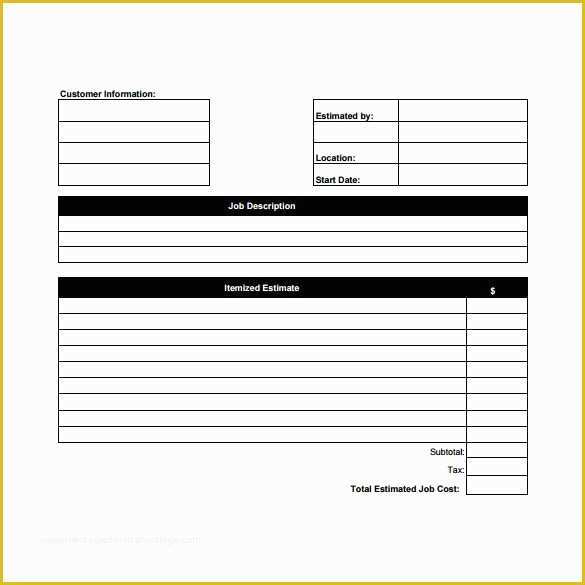 Free Construction Estimate Template Pdf Of 26 Blank Estimate Templates 