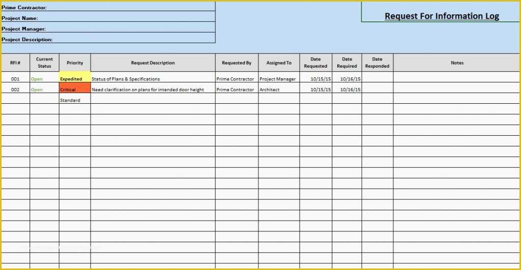 Submittal Log Template