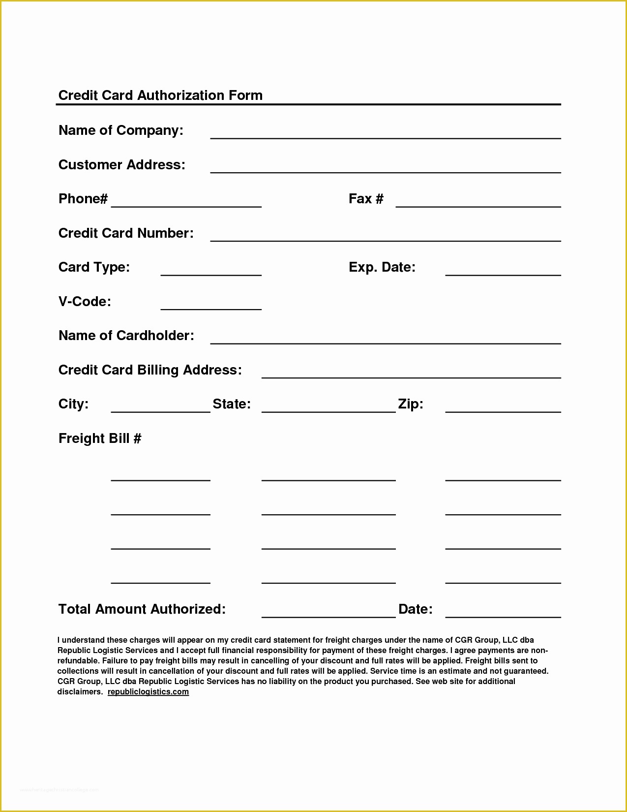 Free Credit Card Authorization Form Template