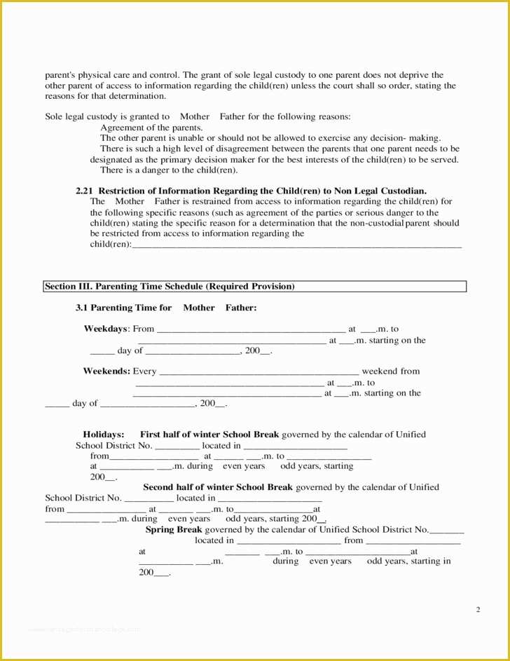 Free Custody Agreement Template Of Joint Custody Agreement Letter Good 