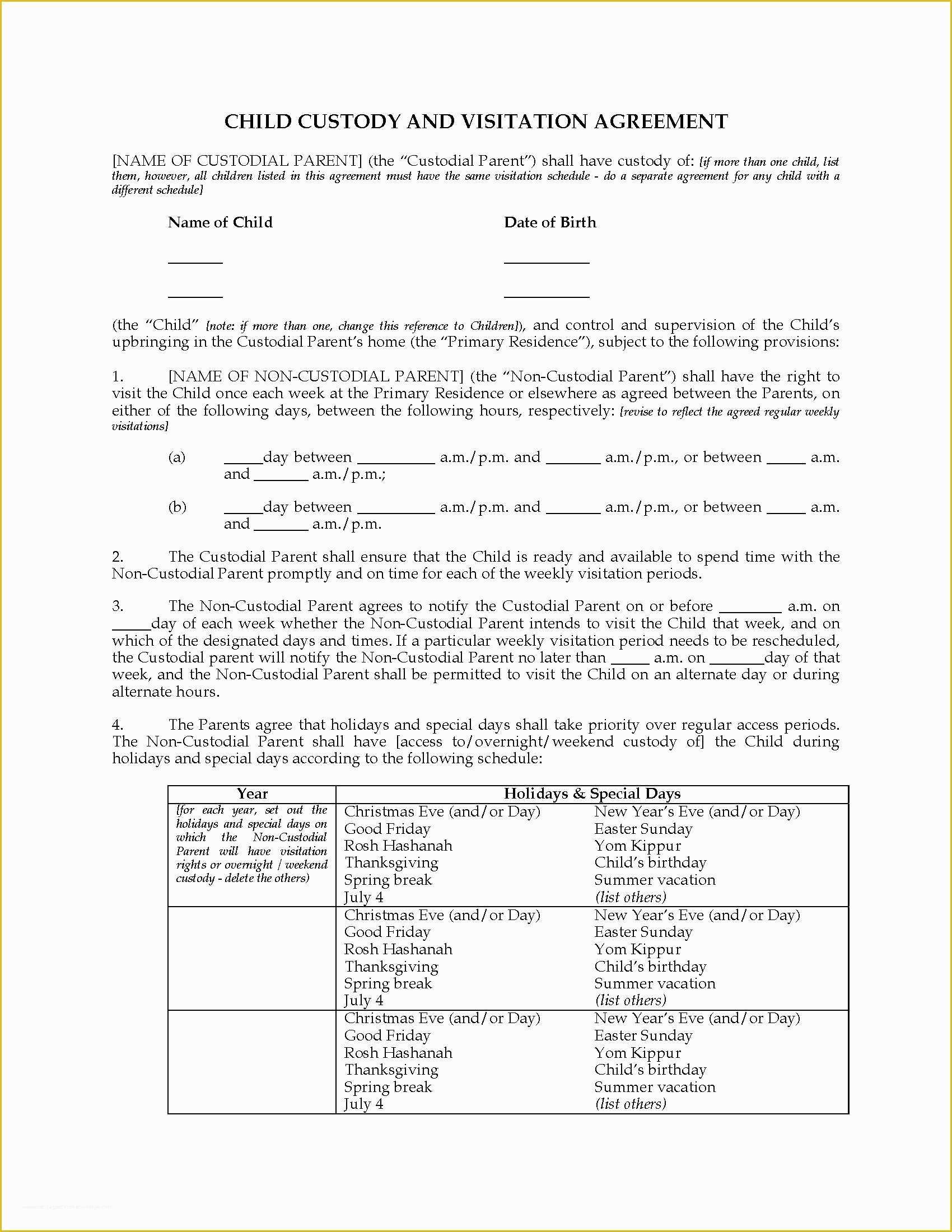 Free Custody Agreement Template